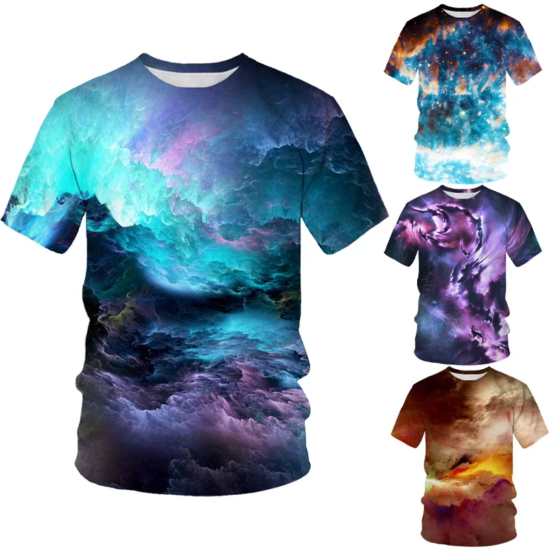 

New Fashion Summer Nebula Galaxy 3D Printing Unisex Creative Personality Star Short-sleeved Casual Men's T-shirt Shirt