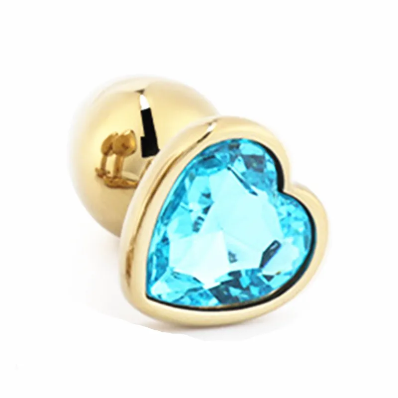 Анальная пробка золотого цвета в форме сердца металлическая с драгоценным