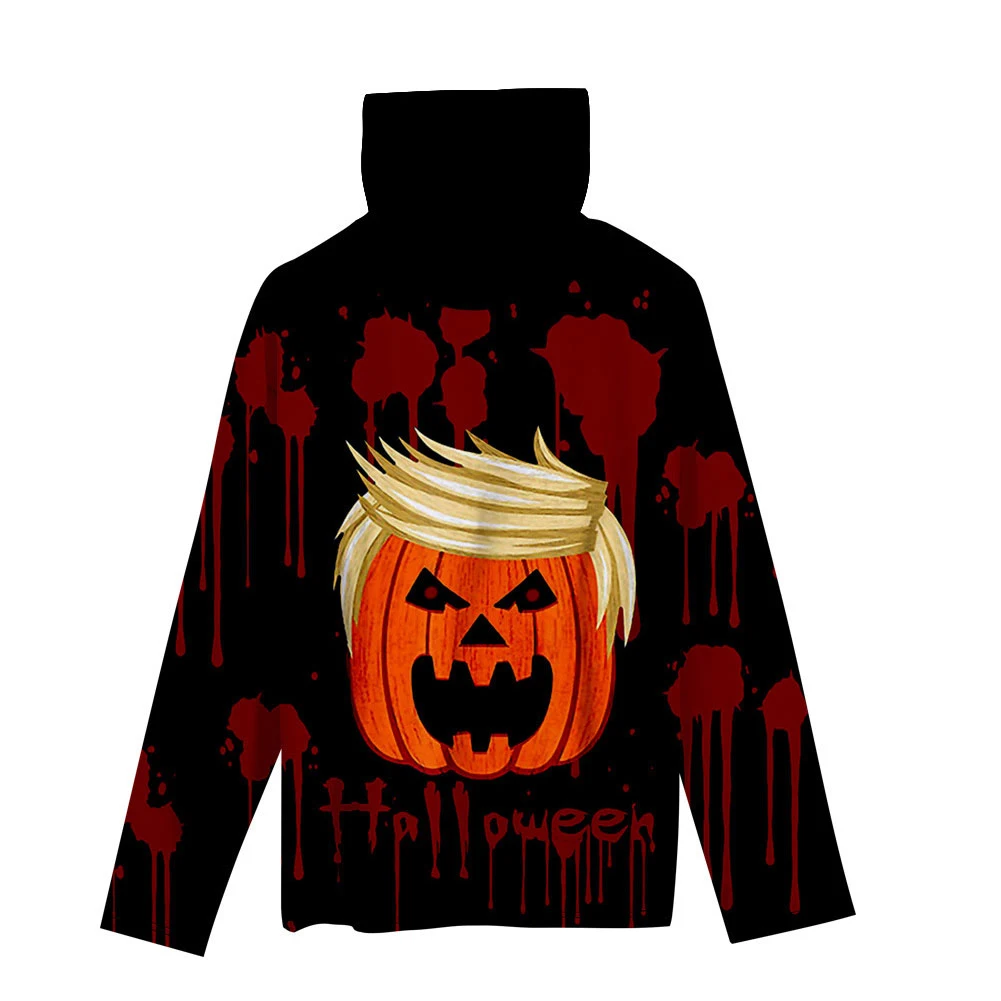 

2020 Men's Pumpkin Printed Hoodies Casual Round Neck Long Sleeve Tops with Kerchief Halloween Costume Sweatshirts