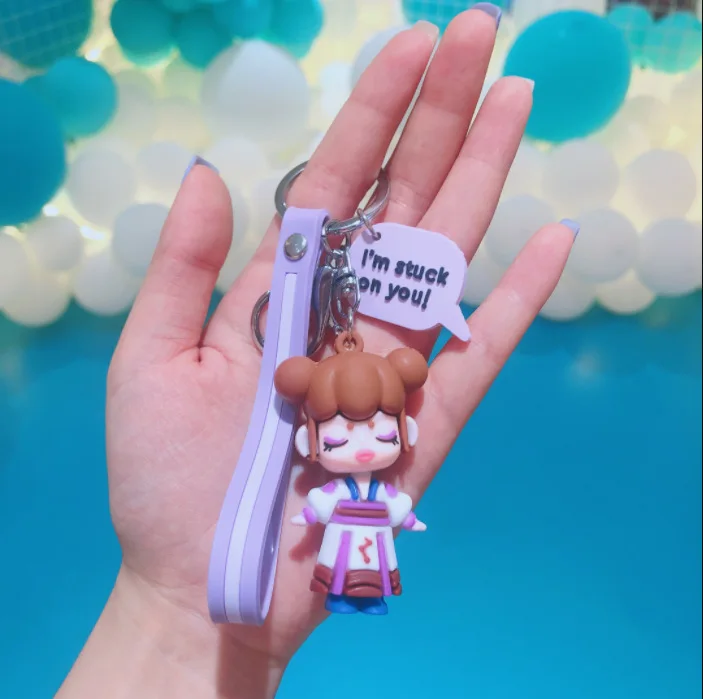 

Cartoon Girl Keychain Girl Cute Pink Toy Bell Doll Bag Pendant Key Chain PVC Car Keyring Festival Student Couples Gift Exquisite