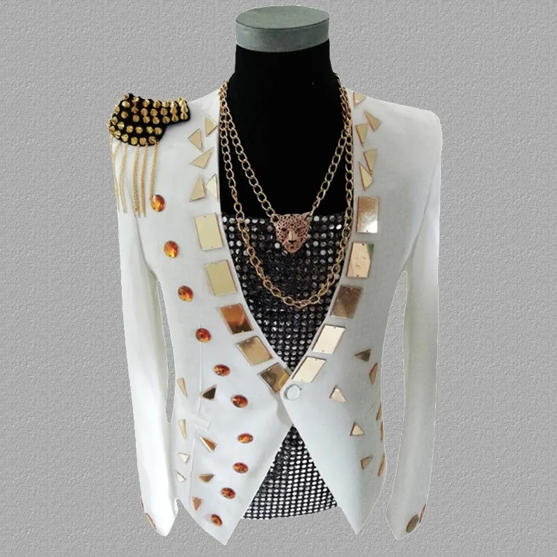 Мужской блейзер для ночного клуба певицы бара DJ рок панк металлические листы