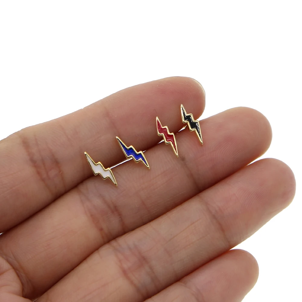 2021 летние Минимальный деликатные серьги гвоздики 4 вида цветов Эмаль lightning болт
