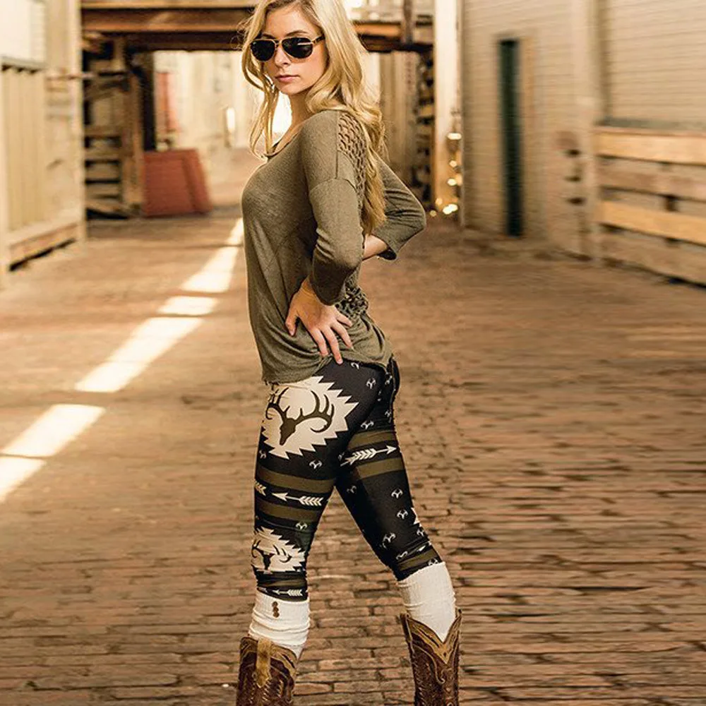 Женские эластичные леггинсы для фитнеса с рождественским принтом оленя # sw |