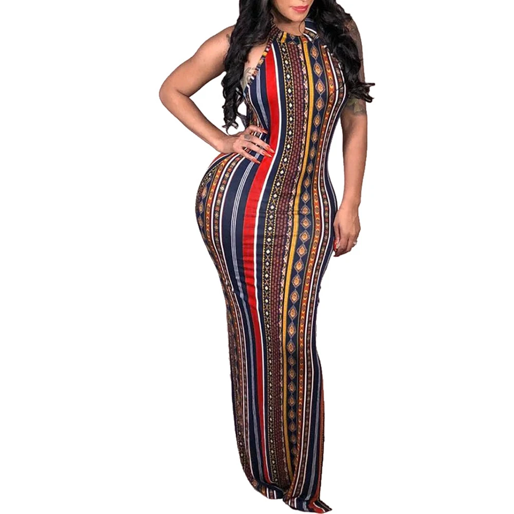 Модное женское бодикон Бохо печатное Длинное Макси платье Летнее карандаш без