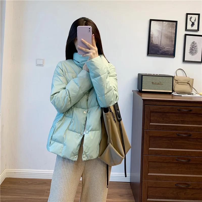 

Off season Qing and winter short stand collar warp loose bread suit thickened white duck down jacket female