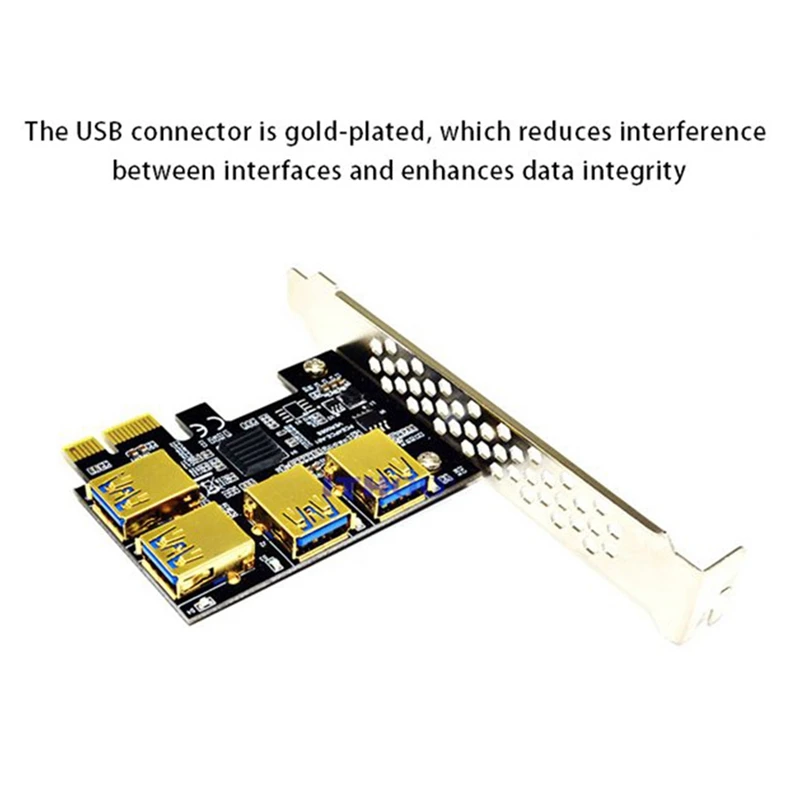 

PCIe 1 to 4 PCI Express 16X Slots Riser Card PCI-E 1X to 4 PCI-E Slot Adapter USB 3.0 Port Multiplier for Mining