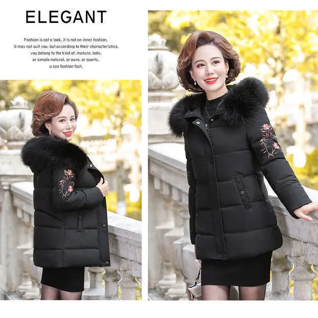 

2021 new women's cotton padded clothes large size cotton padded clothes medium and long mother's wear Korean version thickened