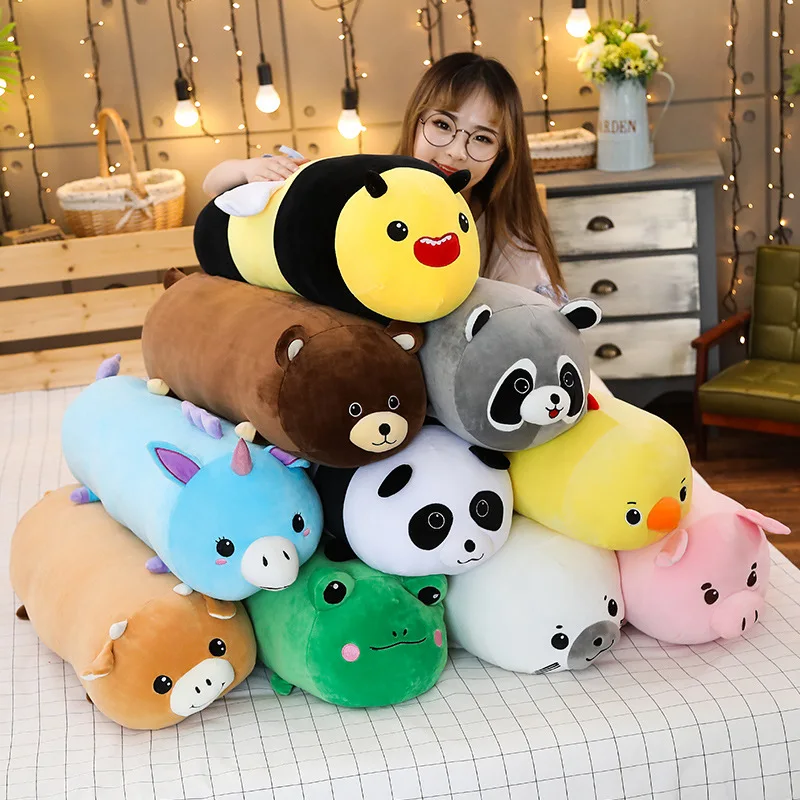 

Cylindrical Animals Toys Long Cartoon Stuffed Plush Legs Pillow Panda Bear Frog Bee Pig Raccoon Sleeping Bolster Kids Adults