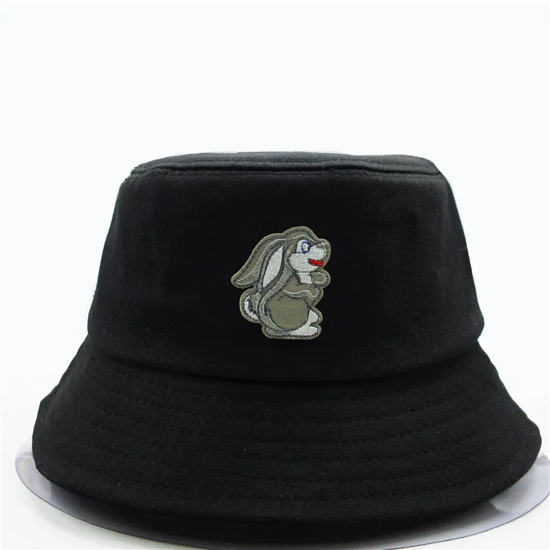 

LDSLYJR Rabbit animal embroidery cotton Bucket Hat Fisherman Hat outdoor travel Sun Cap Hats for men and Women 274
