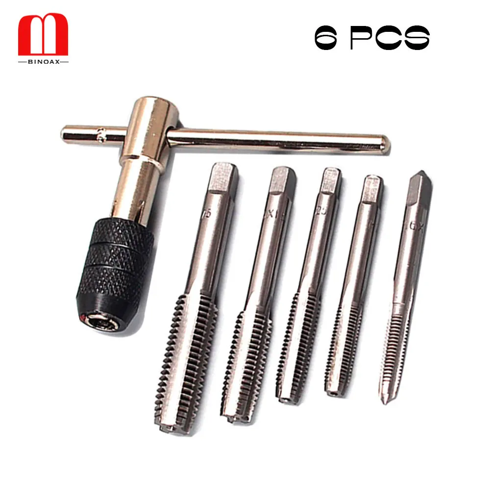 

BINOAX 6 шт. метрический резьбовой кран сверлильный станок винтовой резьбовой кран набор сверл ручные инструменты M3 M4 M5 M6 M8 с Т-образным ключом