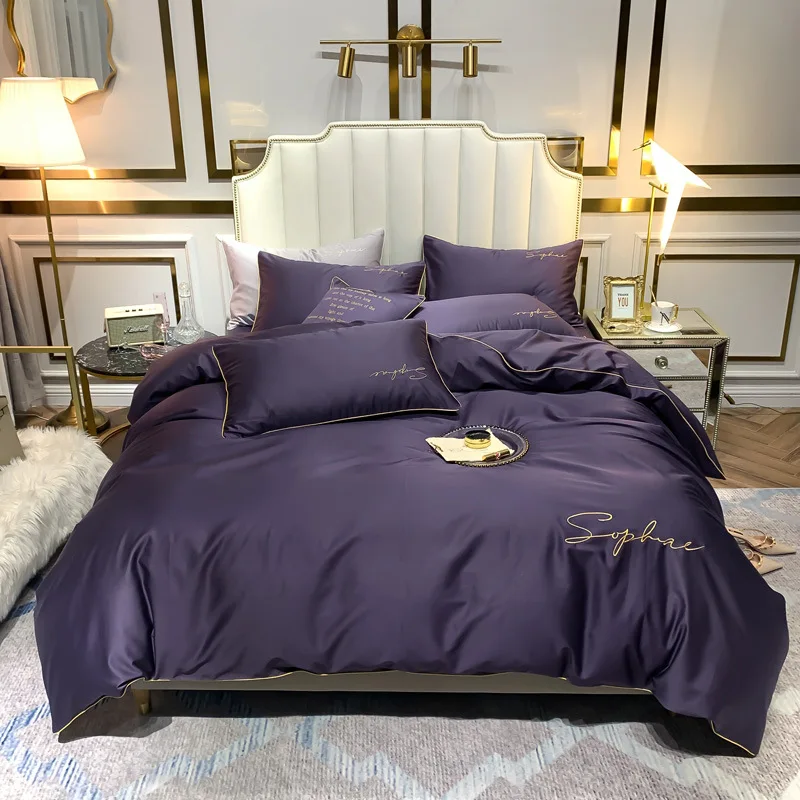 

Luxury Egypt Cotton solid color Bedding set Silky Pure Duvet Cover set Single product bedsheet Pillowcases Twin Queen King Size