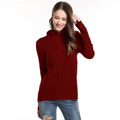 

2020Women's Sweater New Plus Size Casual Pullover Hooded Knitted Sweatshirt Long Sleeve Large Size Top