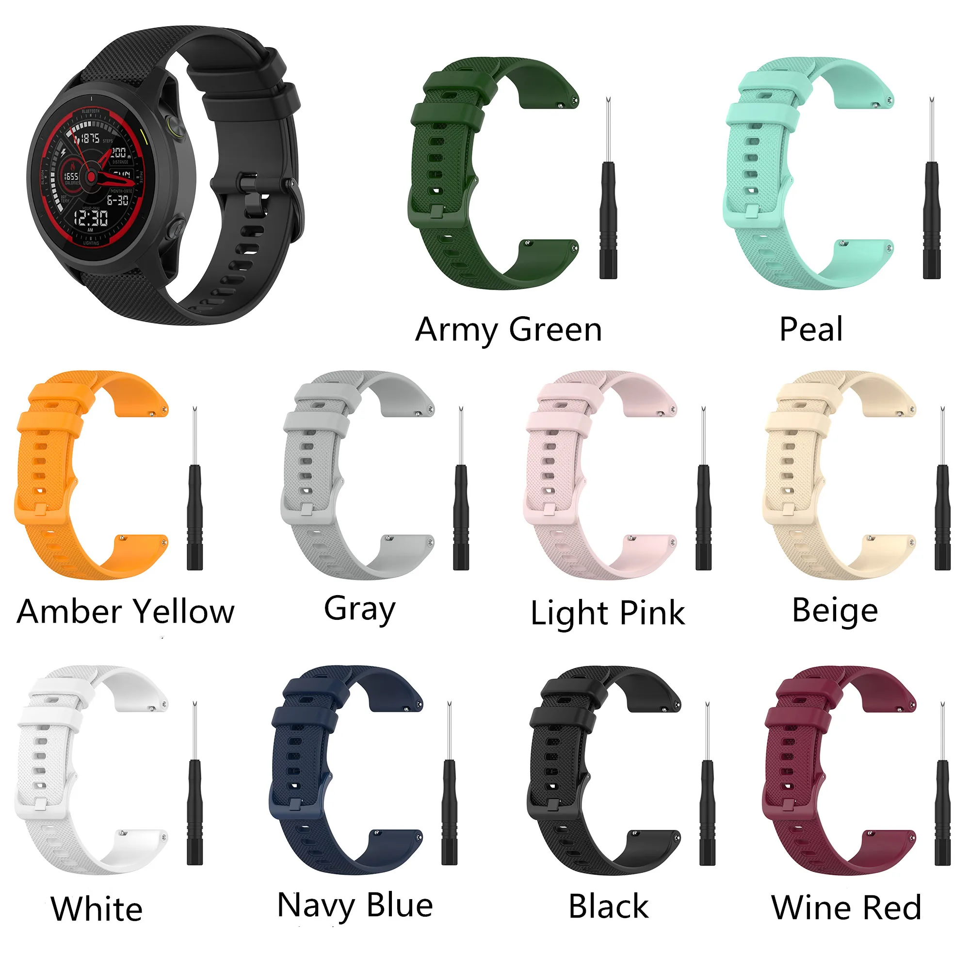 

Quick Release Watchband For Garmin Forerunner745 Silicone Replacement Strap 22MM Small Plaid + Utility Knife For Forerunner745