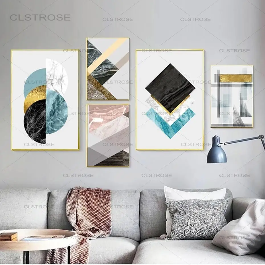 

Canvas Painting Abstract Marble Art Geometric Blue Posters and Prints Wall Art Pictures for Living Room Office Home Decor Gift