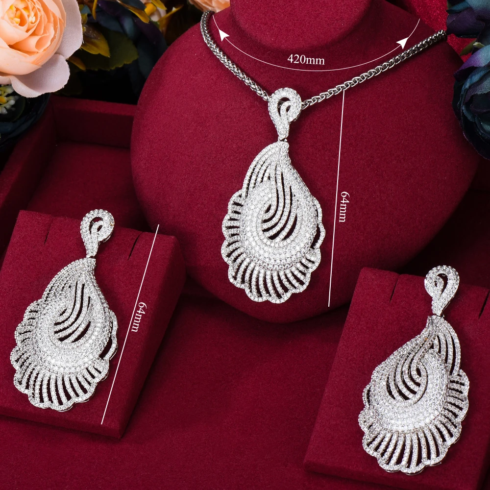 

GODKI Super Luxury Shell Cubic Zircon Crystal CZ Engagement Necklace Earring Set For Women Wedding DUBAI Bridal Jewelry Set