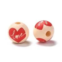 pandahall 100pcs love heart wooden beads crafts print spacer balls wood beads for valentines gifts diy bracelets jewelry making