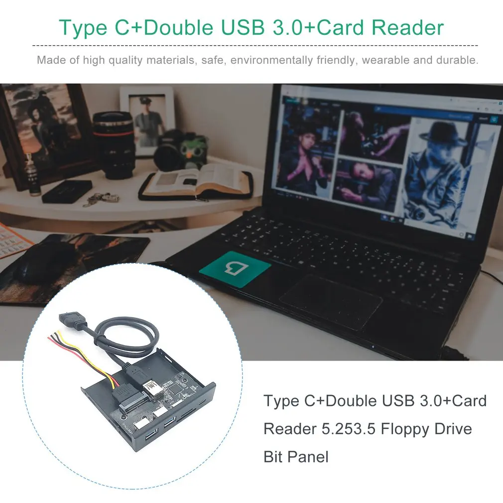 

33S50-RTK 3 in 1 Card Reader USB 3.0 Front Panel Media Type-c Dual USB 3.0 Port Hub Dashboard PC Front Panel with Power Cable -