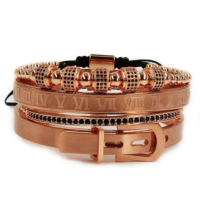 4pcs Rose gold Для мужчин браслет 4 шт./компл. Горячая Титан Сталь римские браслет с цифрами Пряжка подковы браслеты в едином положении во время занятий легкой атлетикой, Bileklik класса люкс ручной работы J - Окраска металла: 4pcs Rose gold