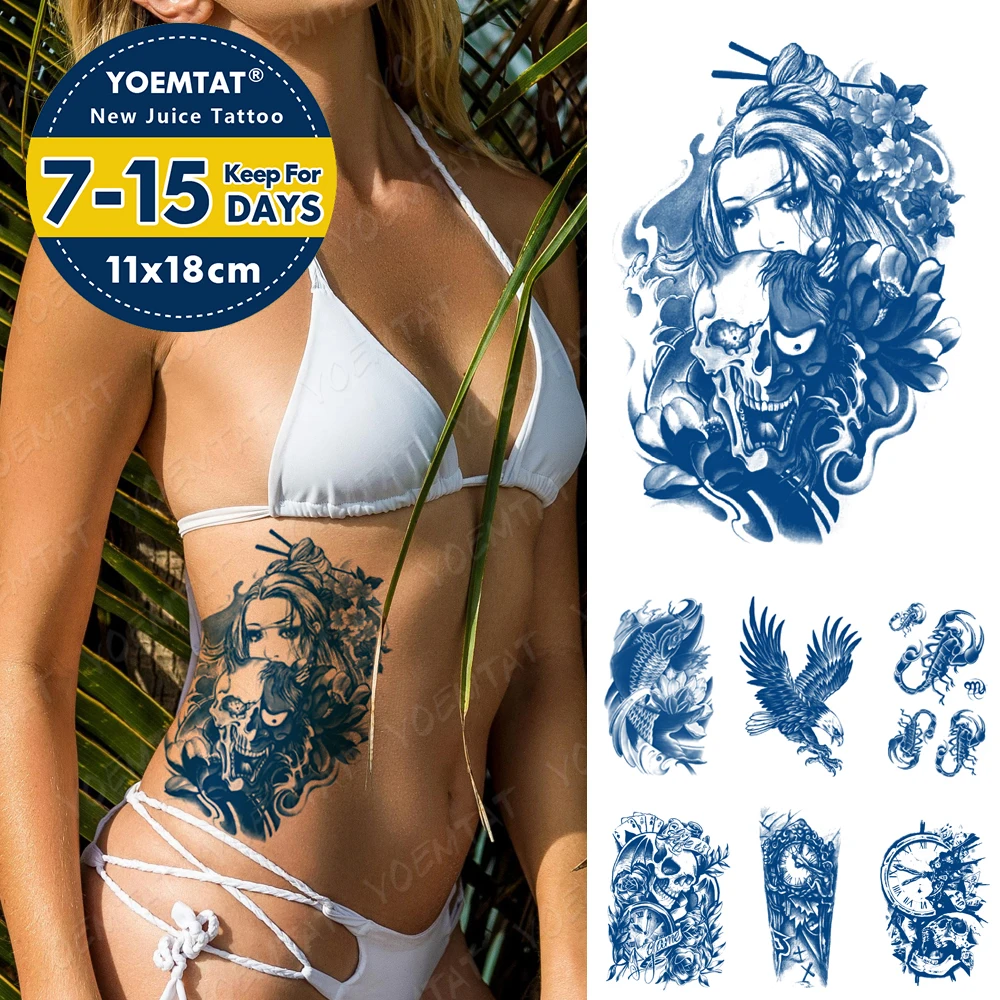 

Juice Ink Lasting Waterproof Tattoo Sticker Japanese Geisha Koi Clock Scorpion Flash Full Tattoos Body Art Fake Tatto Men Women