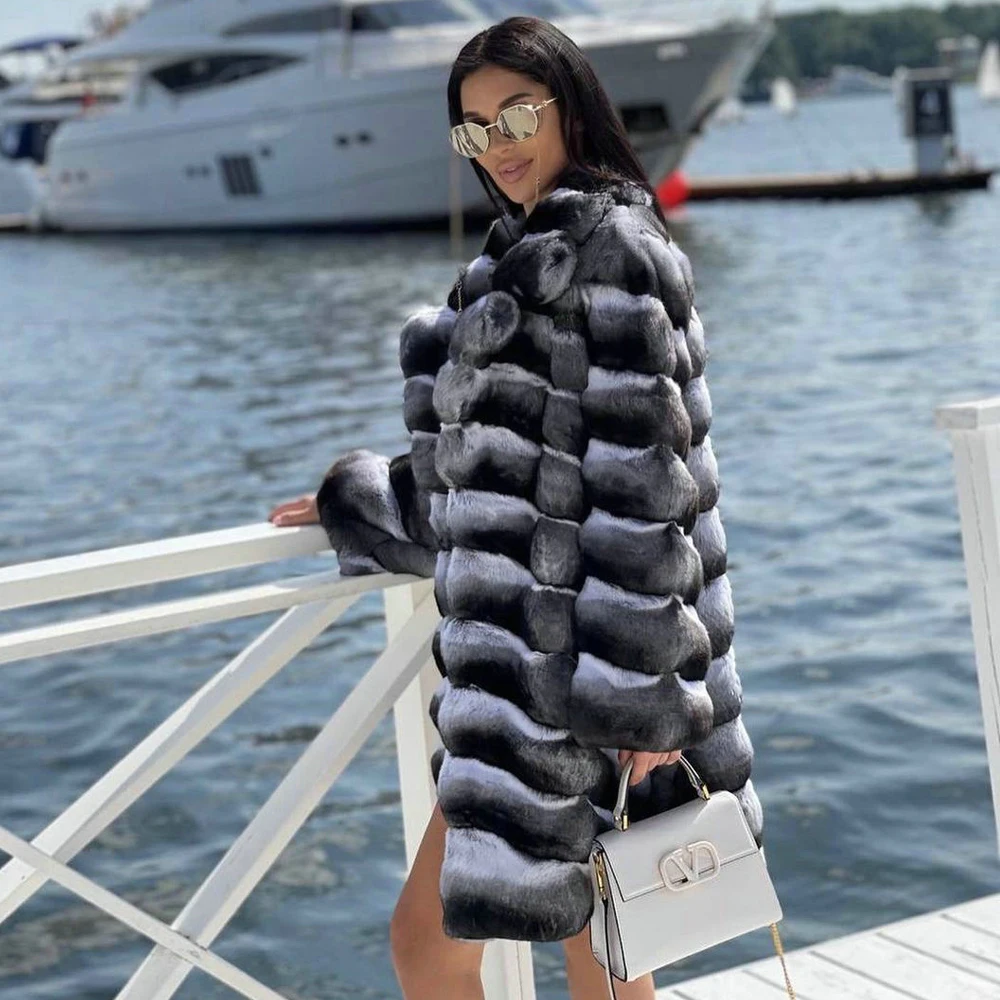 Luxury Women Real Rex Rabbit Fur Coat Turn-down Collar High Quality Natural Rex Rabbit Fur Coats Full Pelt Fur Overcoat Luxury enlarge