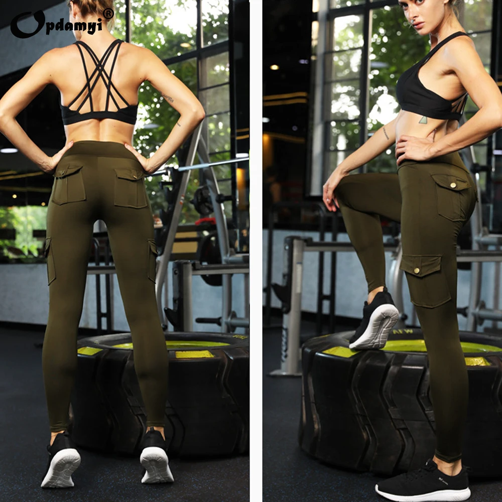 Женские штаны для йоги с карманами спортивные Леггинсы высокой талией