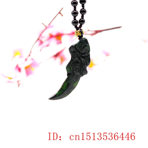 Китайский черный зеленый нефритовый кулон с зубьями волка натуральная ручная