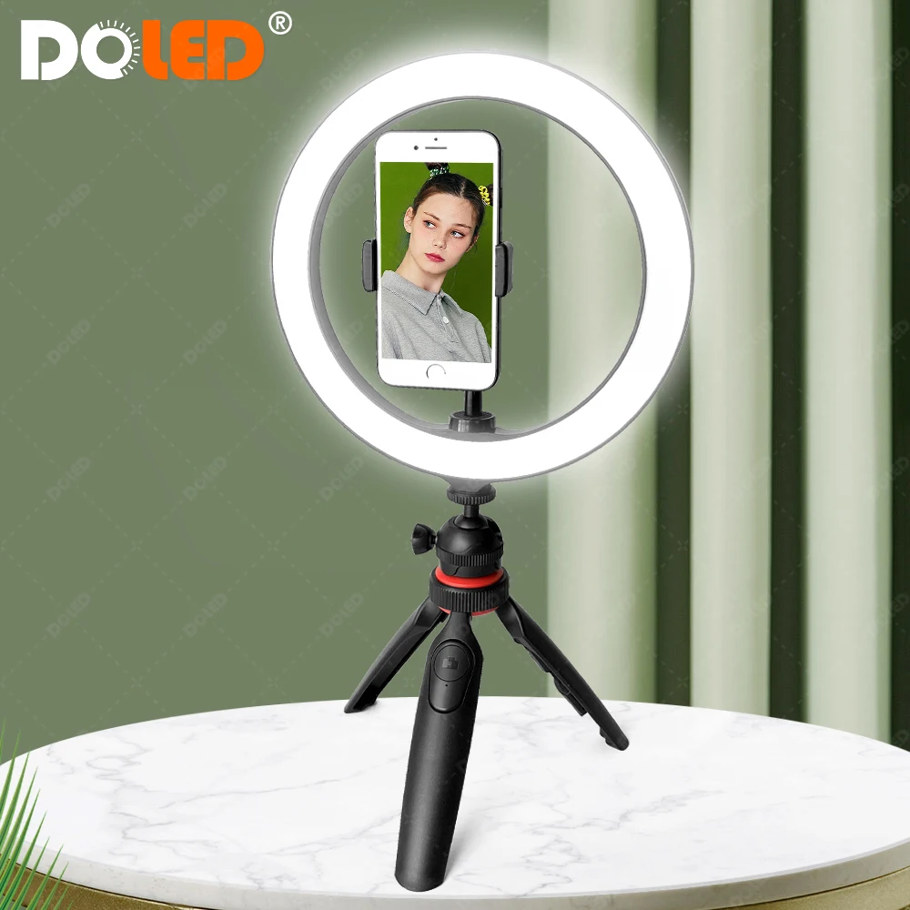 

Светодиодный кольцевой светильник DO 10 дюймов с регулируемым штативом и держателем для телефона с Bluetooth-затвором для селфи и прямых трансляц...