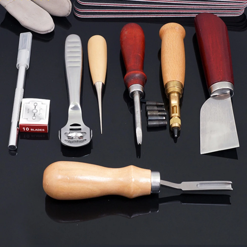

DIY Leather Craft Punch Tools Kit Hand Stitching Carving Sewing Saddle Groover Leather Tools Set for Sewing Leather Canvas