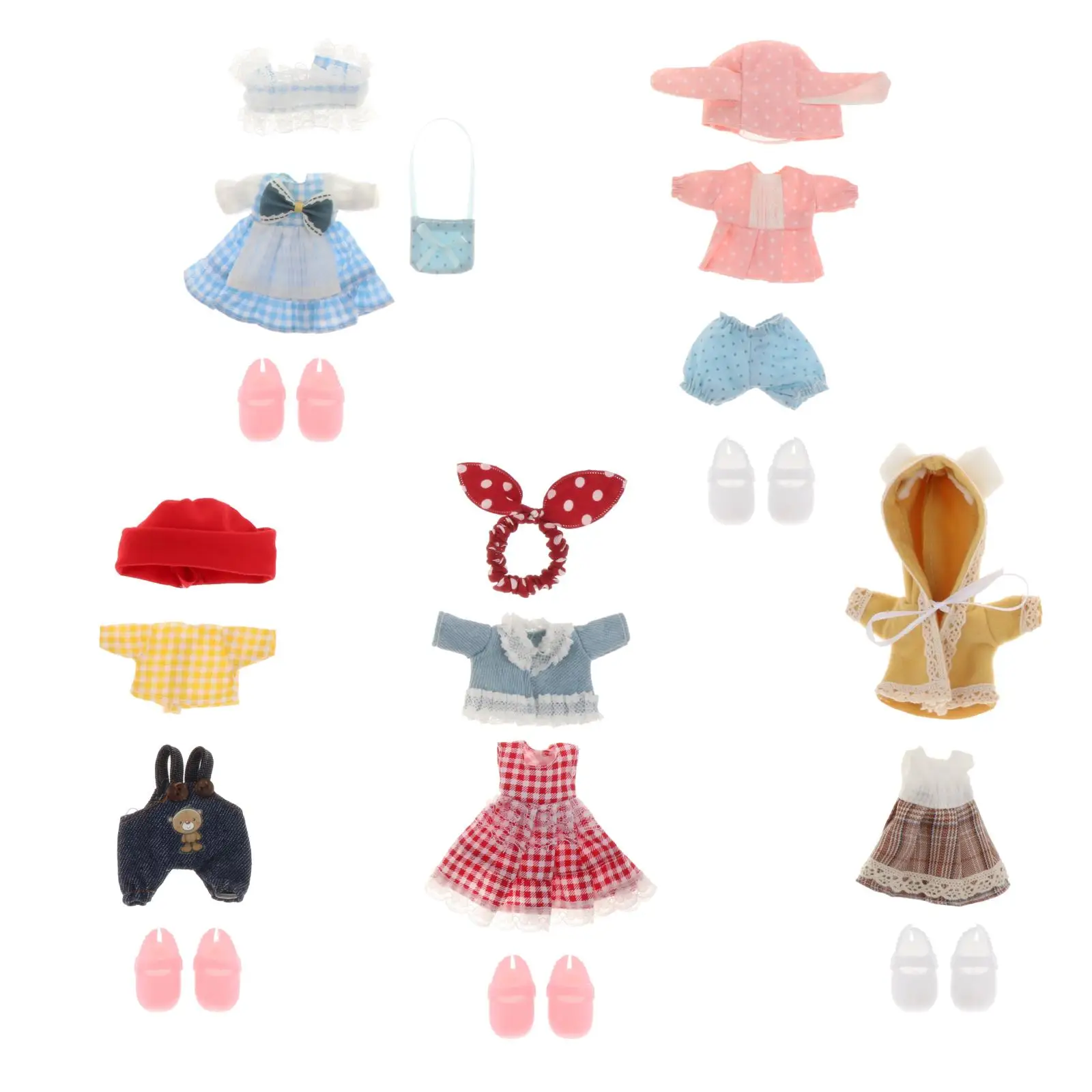 

5Pieces/Set Fashion Casual Wear Clothes/Outfit with Plastic Shoes for 16cm Girl Doll Dress up Accessoies