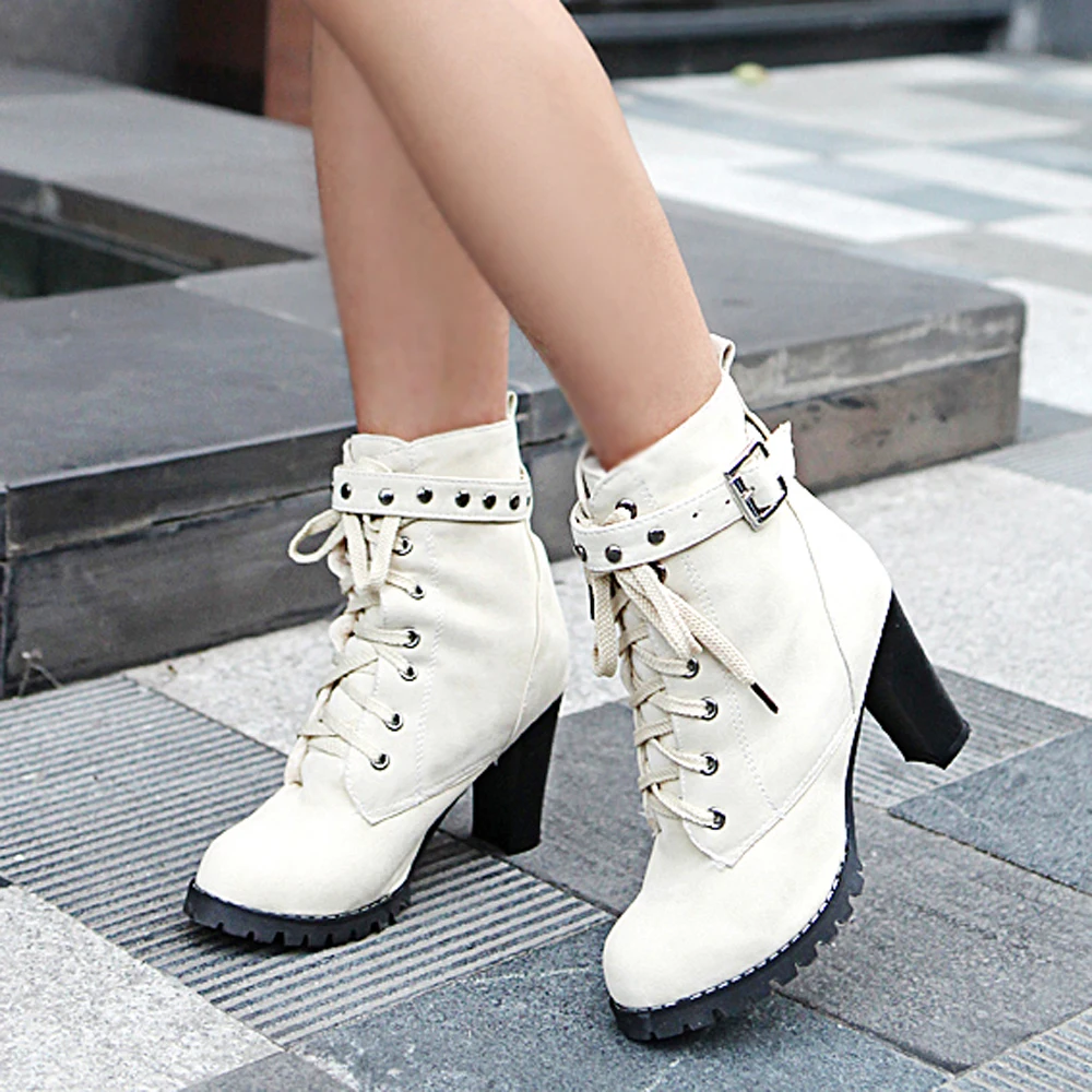 Ботильоны женские на шнуровке высоком каблуке с пряжкой большие размеры до 43 |