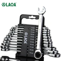laoa 11pcs wrenches storage racks set open ratchetdouble ended mirror anti slip ratchet wrench 8 19mm car repairing tools set