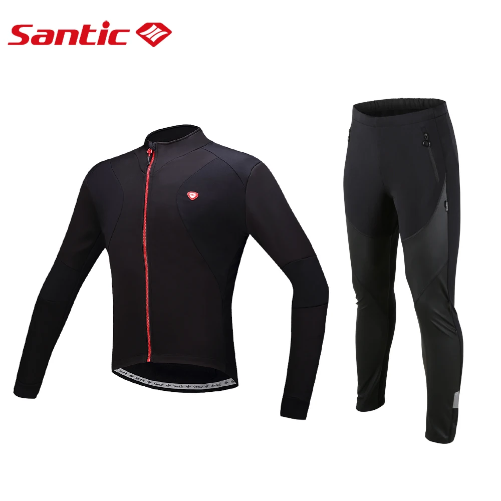 Santic зимний комплект для велоспорта куртки велосипедные длинные штаны костюмы