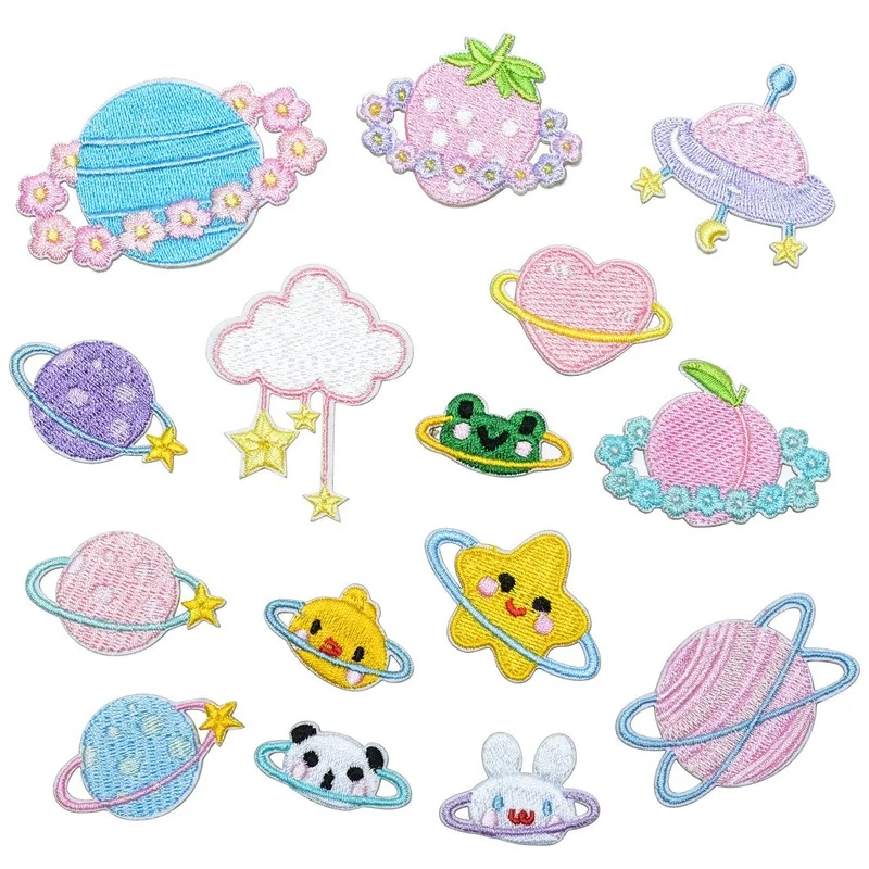 

30pcs/lot Stick-on Embroidery Patch Pink Strawberry Moon Cherry Rabbit Frog Animal Cloud Clothing Decoration Craft Diy Applique