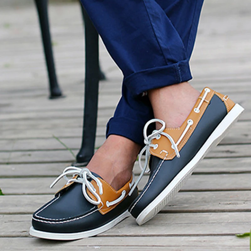 

WOTTE Spring Solid Men's Boat Footwear Fashion Leather Loafers Slip On&Lace Up Casual Shoes Man Comfortable Lazy Shoes