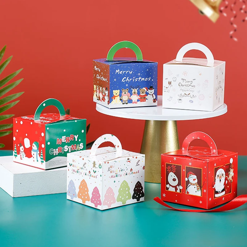 Caja de embalaje para cupcakes de Navidad con ventana, regalo hecho a mano para galletas, recuerdos, dulces, decoración para fiestas de bodas y Baby Shower, 10 unids/lote