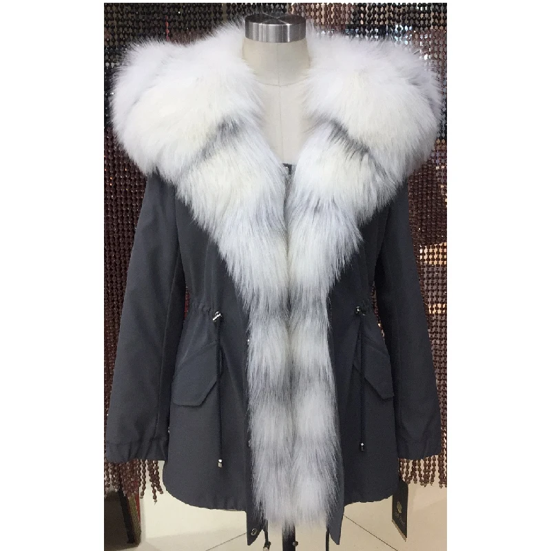Женская зимняя парка пальто куртка воротник лисы съемная кроличья подкладка