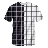 ogkb men 3d plaid shirt black and white checkerboard printed o neck short sleeve t shirt summer women cool harajuku streetwear