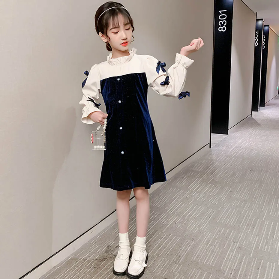 Платья для девочек осенне-зимнее платье вечернее в стиле пэчворк детей детские