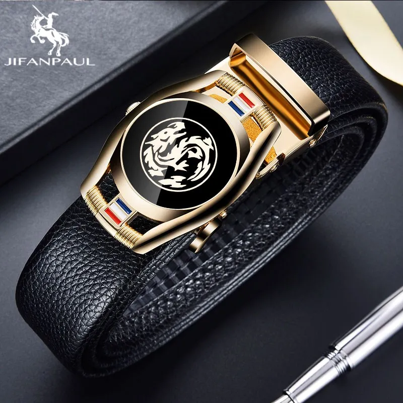 

JIFANPAUL fashion Quality Belts Men 3.5cm Width Sports Brand Luxury Buckle Black brand men's leather genuine men's belt simple