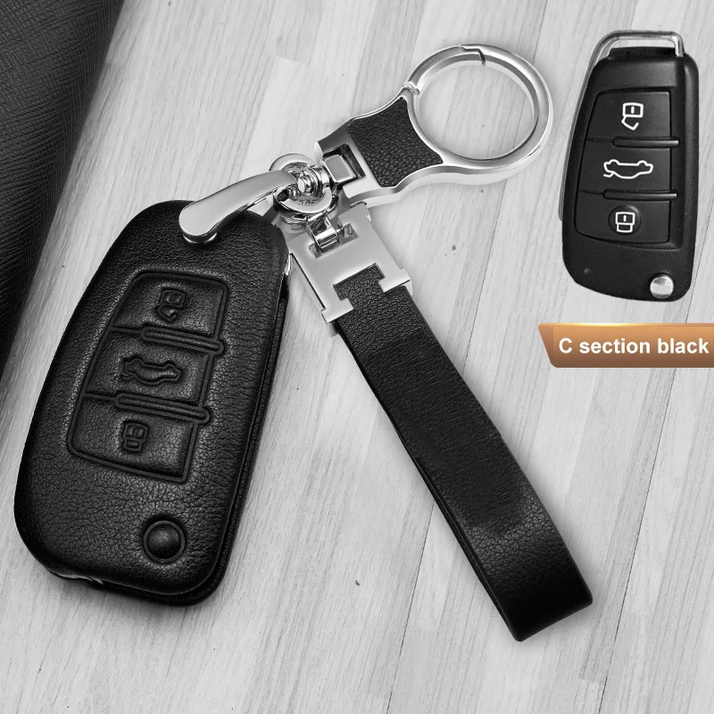 C black Кожаный чехол для автомобильных ключей, чехол в виде ракушки брелок сумка для AUDI A1 A3 A4 A6 Q3 TT B7 B6 B8 Q7 S3 C5 C6 Q3 Q5 Q7 A7 A8 A4L оболочки брелок для ключей - Название цвета: C black