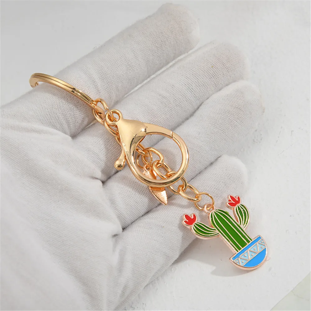 

Lovely Cactus Keychain Women Succulent Potted Succulent Plants Shaped Keychain Ring Gold Car Key Chains Best Gift For Friend
