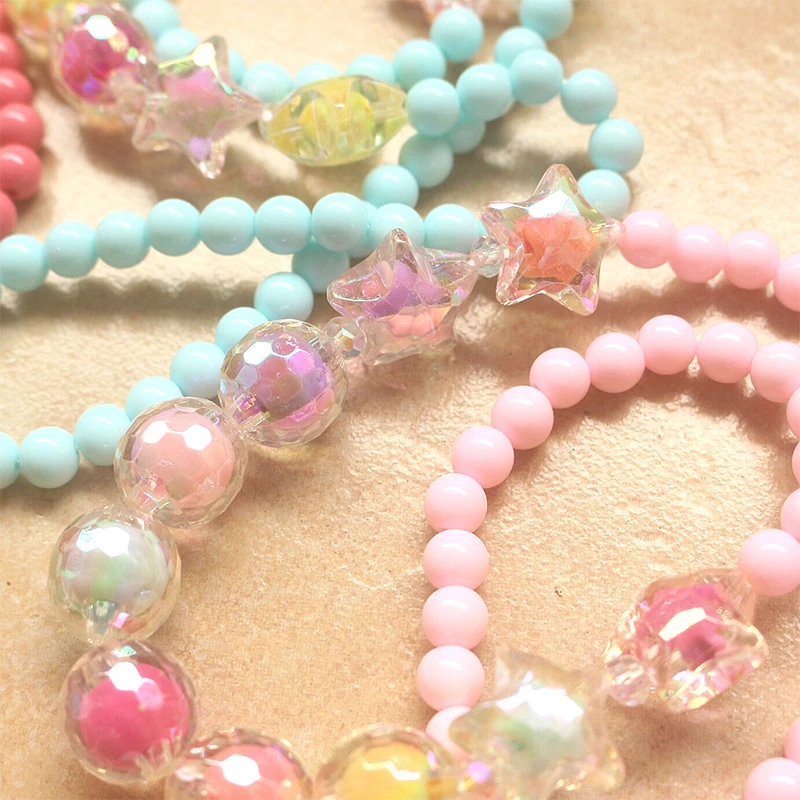 Набор детских ювелирных украшений ожерелье браслеты разноцветные радужные