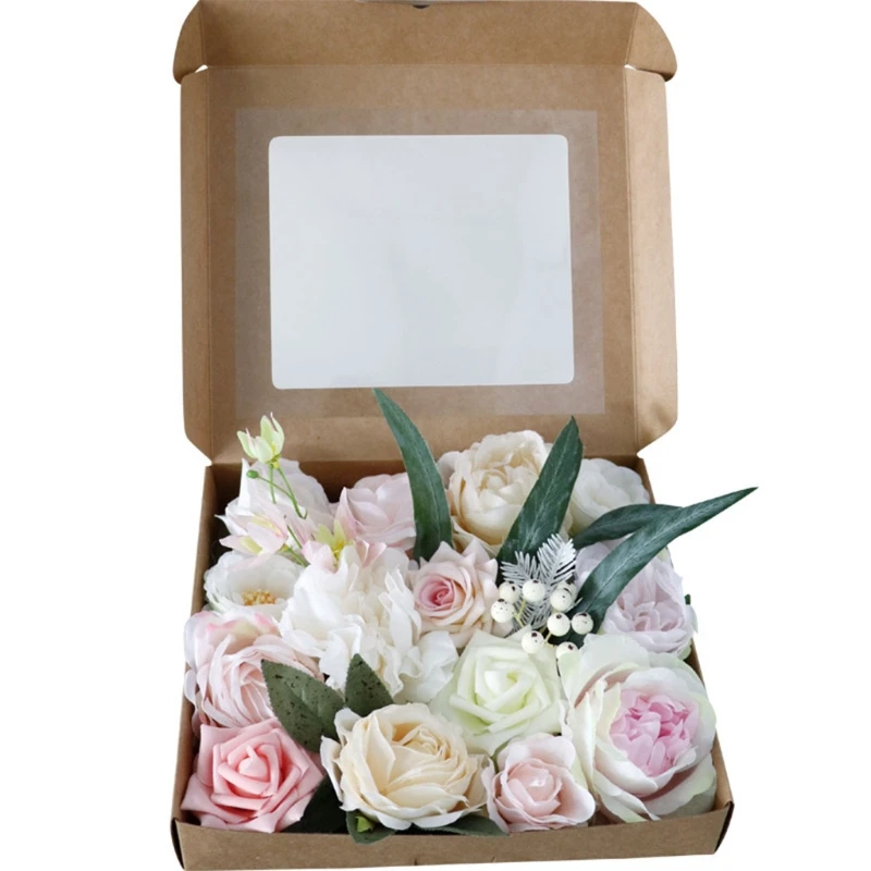 

H051 Artificial Flowers Rose Flowers Combo Real Touch Silk Fake Roses with Stems for Thanksgiving Gift Cake Decor Baby Shower