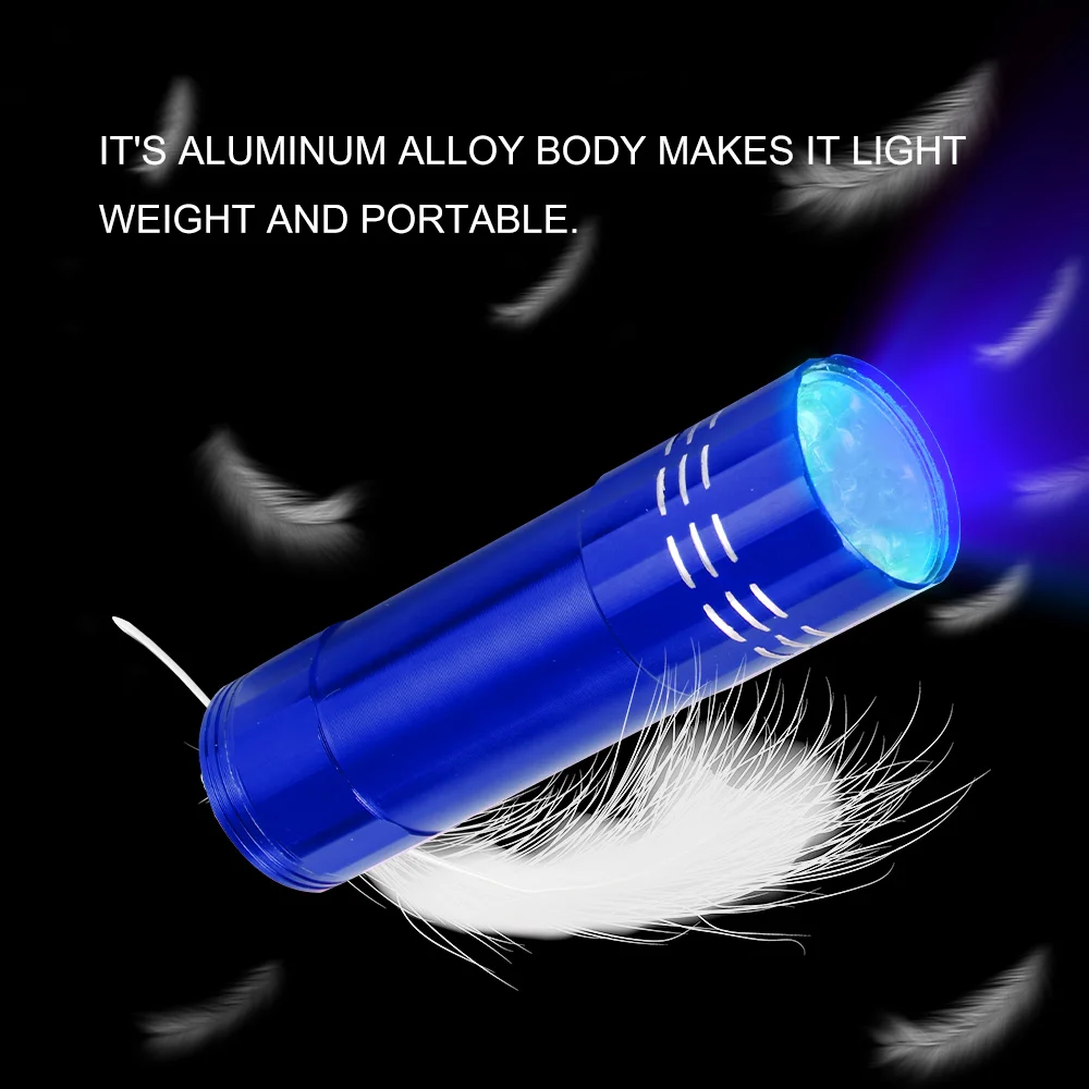 Супер Мини Алюминий UV светильник фонарь 9 светодиодная вспышка черного