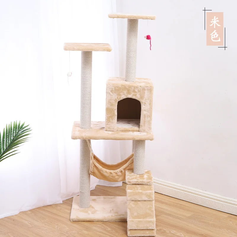 

Factory wholesale one cat climbing tree sisal cat platform luxury cat climbing frame villa with hammock three cat platform