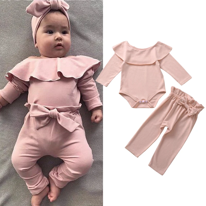 2 шт./компл. Комбинезон с оборками для маленьких девочек Детские топы Брюки Одежда