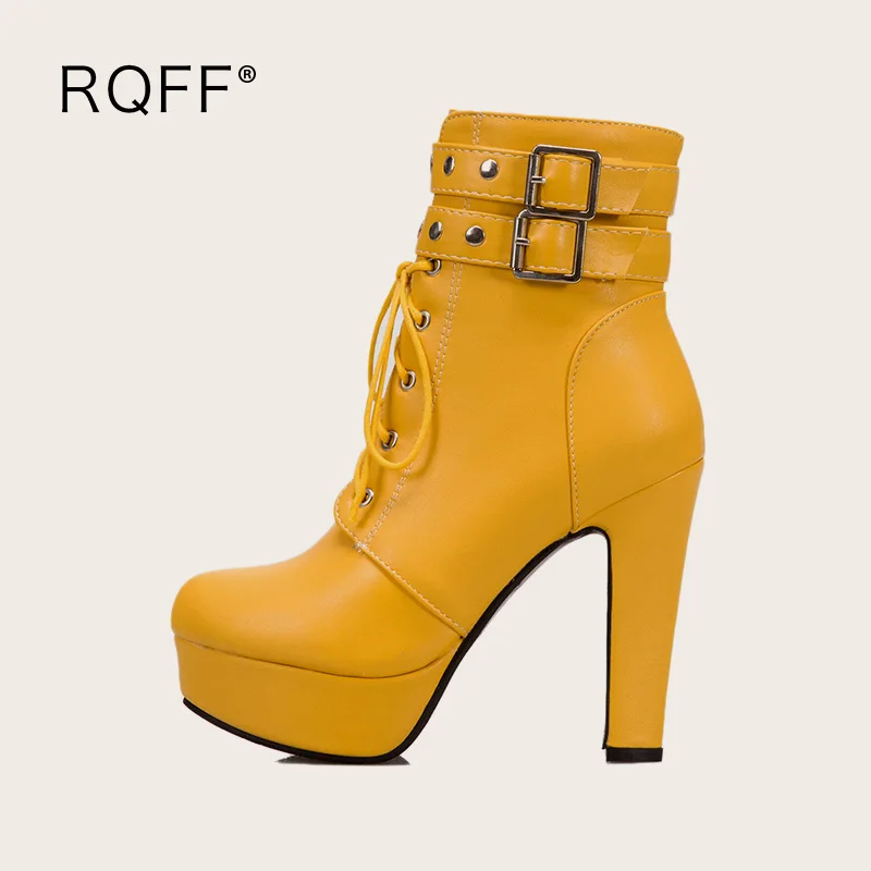 

Sexy Super High Ankle Boots Women Spike Heels Plus Size 44-50 Round Toe Zip RQFF New Fashion Platform Footwear Lady Buckle Shoes