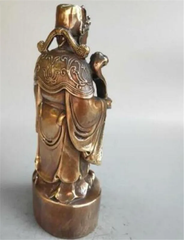 Copper statue Exquisite Chinese Old Handwork Pure Brass Carved The God Of Wealth Buddha Statue Mammon Ruyi | Дом и сад