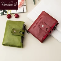 contacts genuine leather small wallet women fashion short card holder wallets for women hasp female coin purse portfel damski