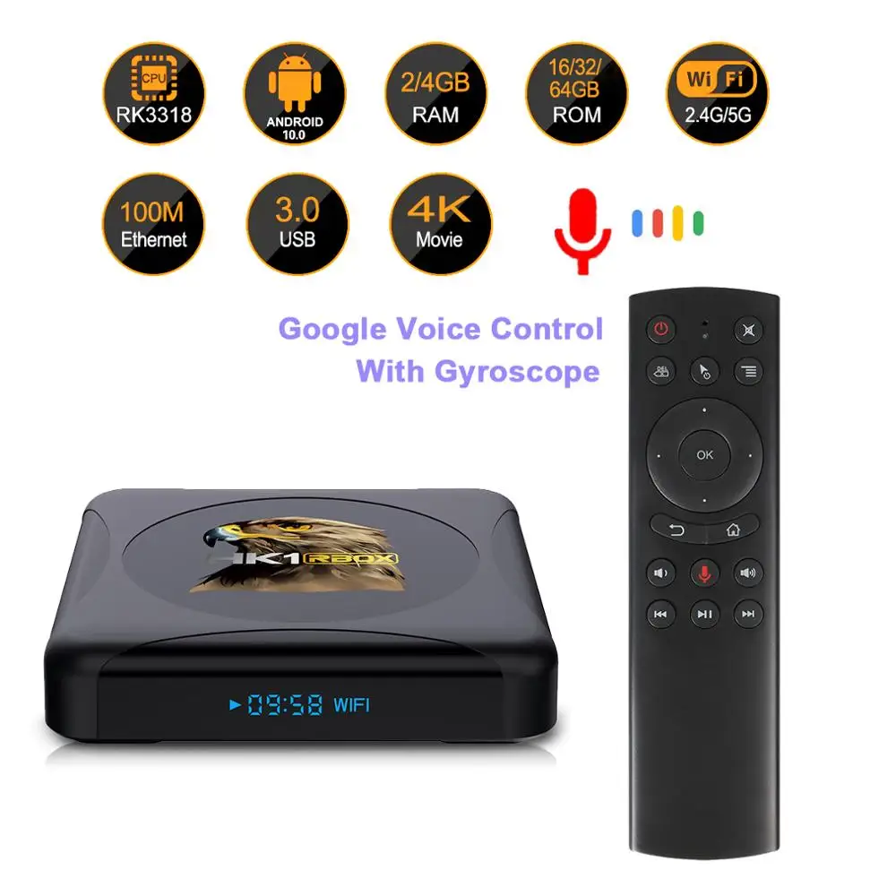 HK1 RBOX R1 Мини Смарт ТВ приставка Android 10 0 RK3318 Quad Core WI FI 2 4G /5G 4K 3D Google Netflix медиа плеер